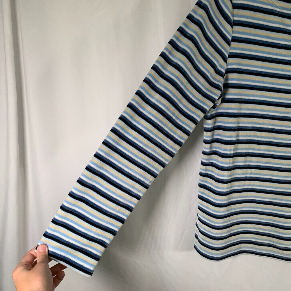 Caribbean Joe Sweater Women's Medium Blue Striped Plush Round Neck Pullover - Picture 4 of 6